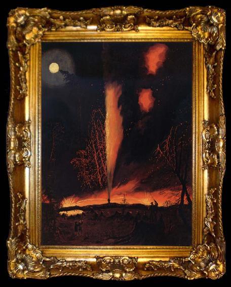 framed  James Hamilton Burning Oil Well at Night, ta009-2